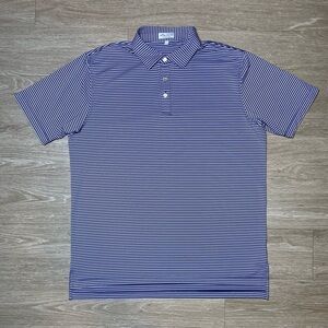 Men LARGE Peter Millar Golf Polo Summer Comfort Plum Striped Performance Shirt